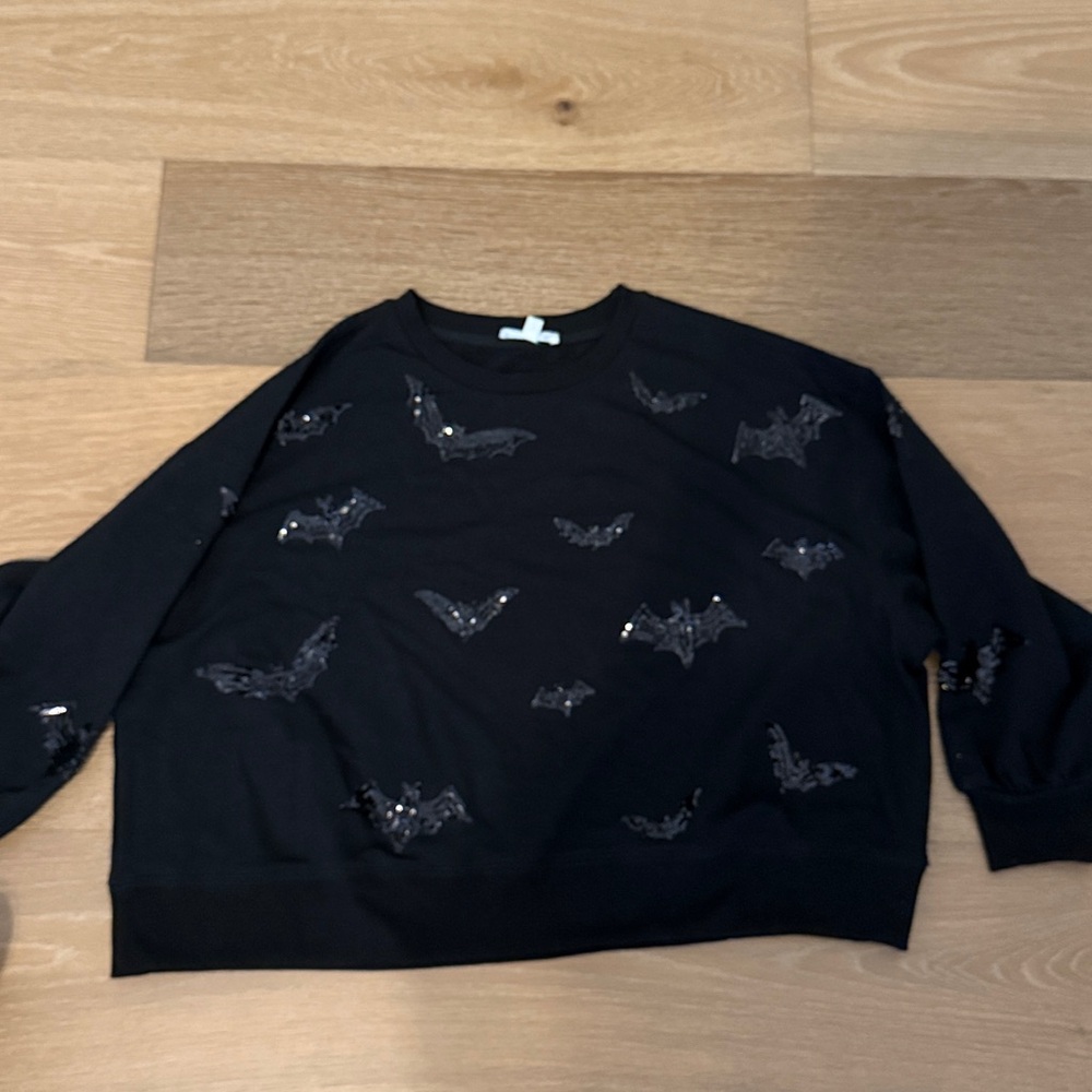 Mary Square Bats Sequin Black Fun Halloween Very Soft Comfy Millie Sweatshirt M